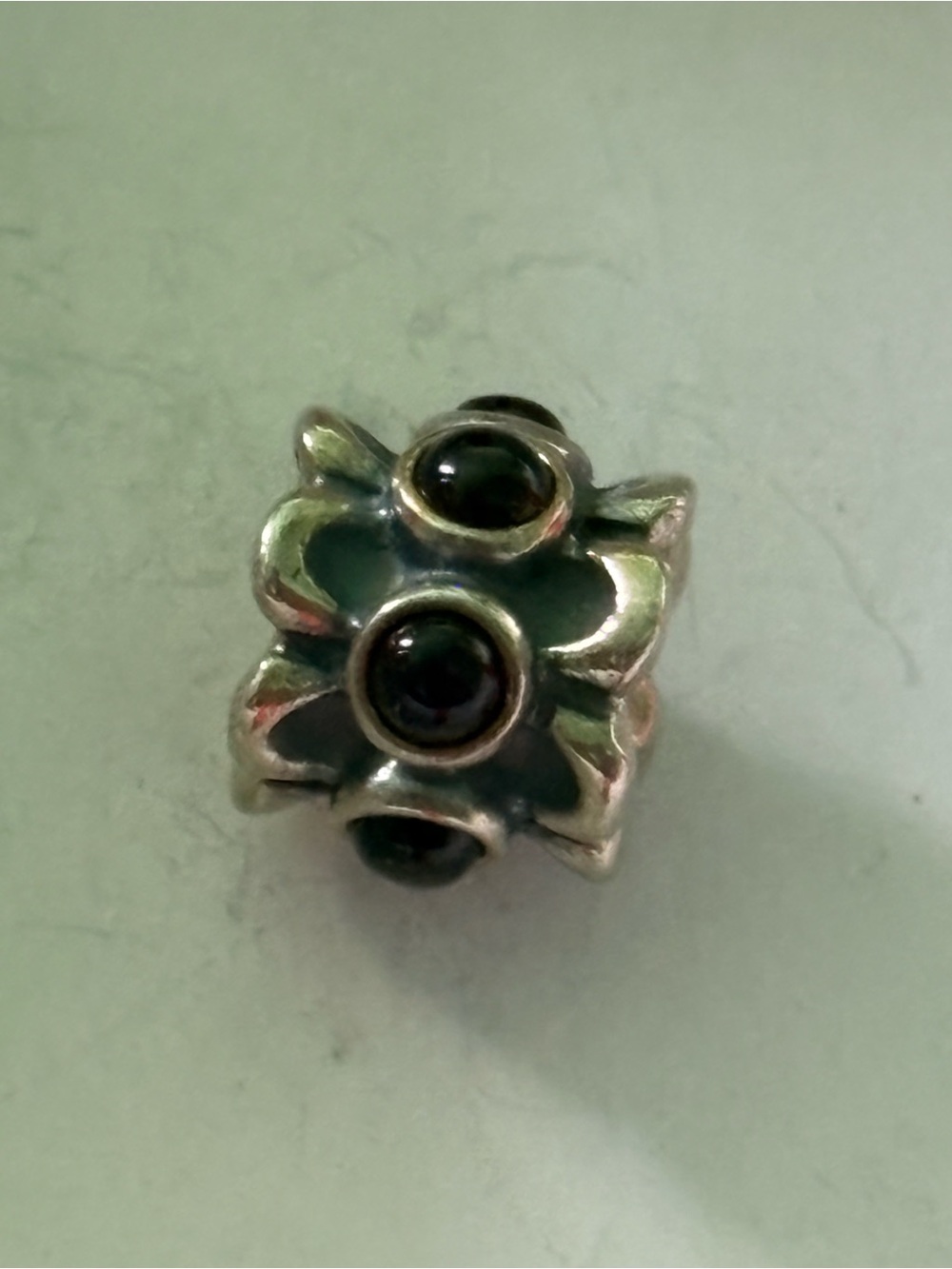 Pandora Sterling Floral Spacer Bead with Black Accents